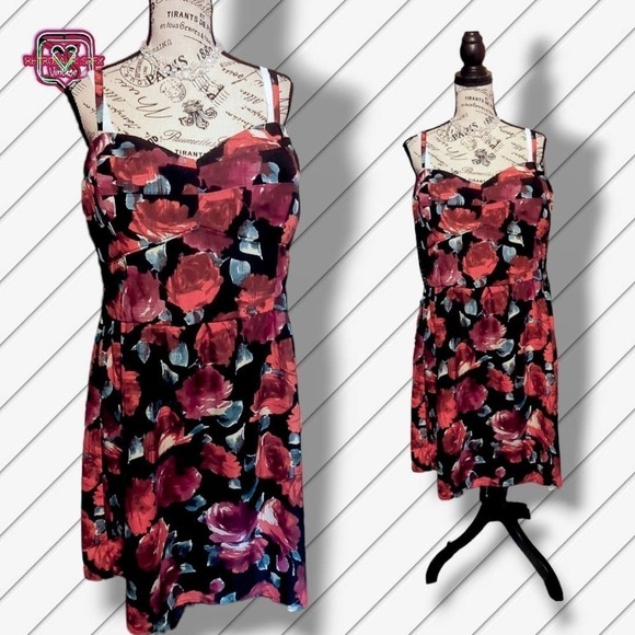 VINTAGE Torrid Y2K Romantic Shirred Rose Floral Party Sundress, Size 22 - Picture 1 of 10